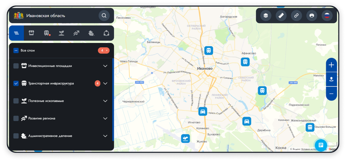 Интерактивная карта для Инвестиционного портала Ивановской области