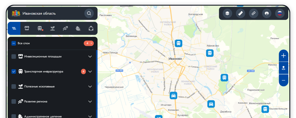 Интерактивная карта для Инвестиционного портала Ивановской области